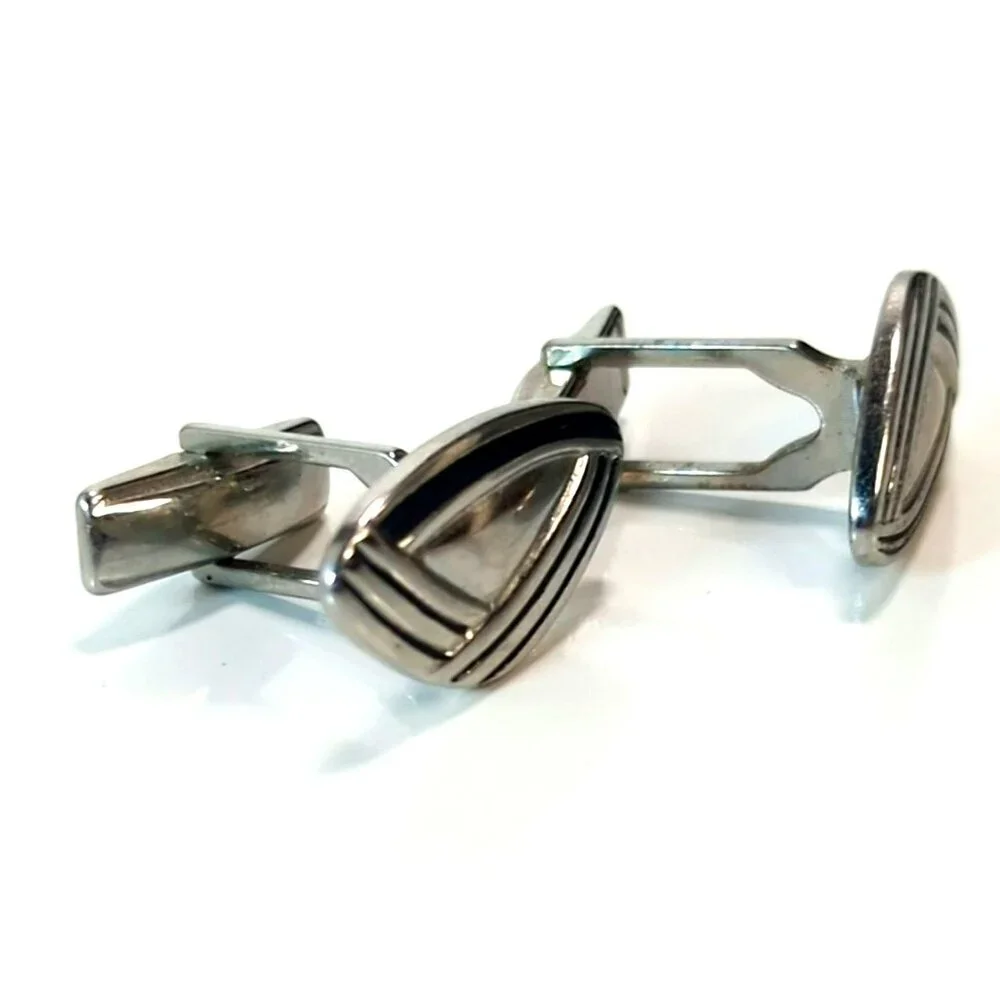 Vintage Triangle Shaped Silver Tone Cufflinks Mid Century Modern